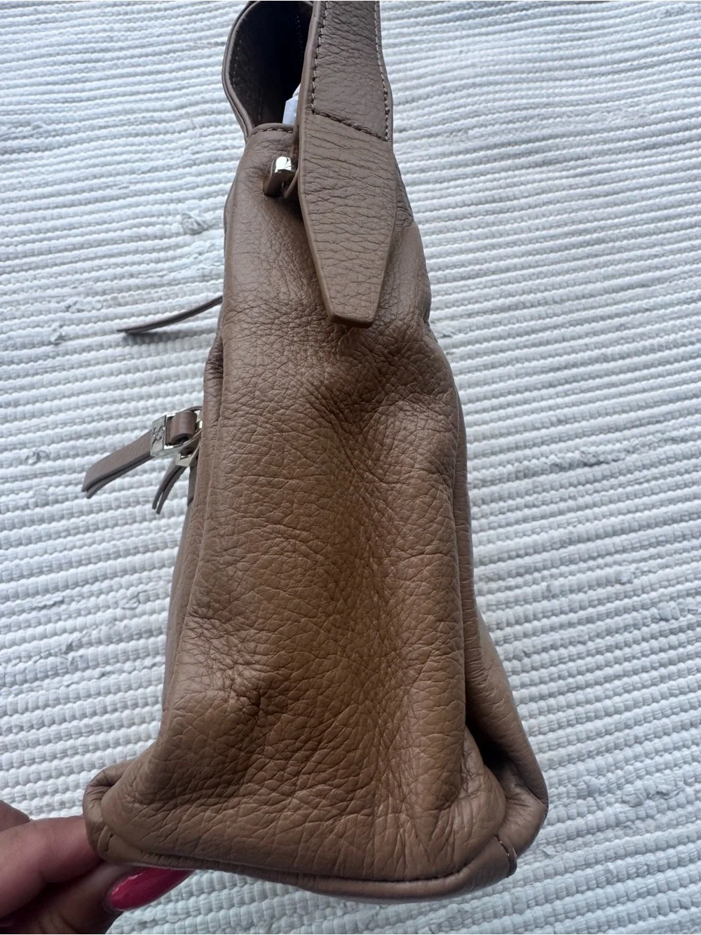Sondra Roberts Genuine Leather Taupe Hobo Shoulder Bag Slouchy Minimalist